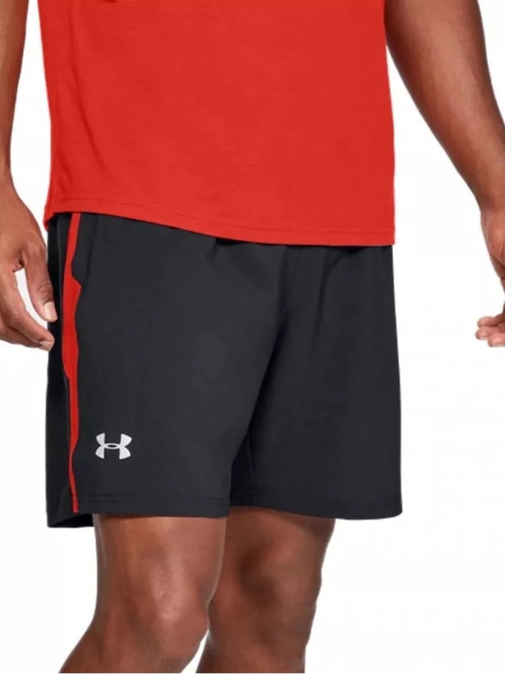 Under Armour Black Athletic Shorts with Red Side Stripe